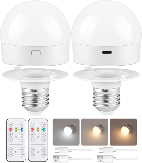Rechargeable Light Bulbs with Remote Control, Battery Operated Light Bulbs with Timer, 3 Color Temperature, Dimmable Wireless Puck LED Bulb for Wa...