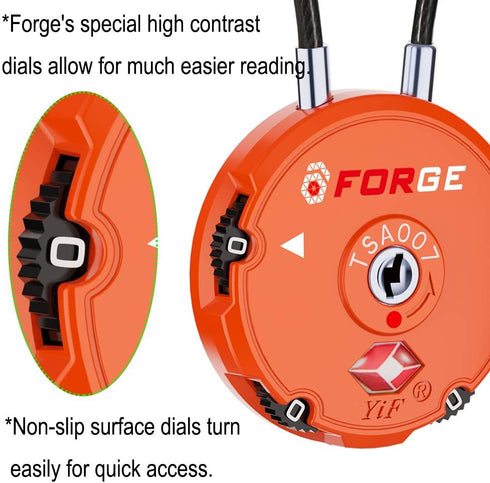 Forge Quality TSA Approved Luggage Locks for Travel Accessories, Suitcase, Pelican case, Set Your own Combination, Zinc Alloy Body-Cable Locks Ora...