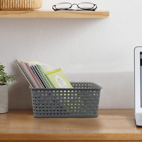Teyyvn Plastic Storage Basket, 10.03" x 7.59" x 4.09", Pack of 6, Gray...