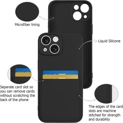 for iPhone 15 Case with Card Holder Soft Liquid Silicone Credit Card ID Slot, Full Camera Scratchproof Shockproof Protective Cover iPhone 15 Walle...