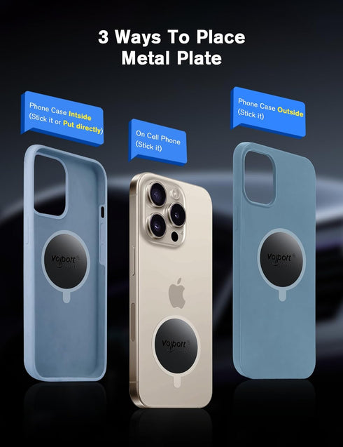 volport Mount Metal Plates Replacement 6pcs for Magnetic Phone Magnet Car Mount, 3M Strong MagicPlate Metal Disc Sticker Adhesive Round for Magnet...