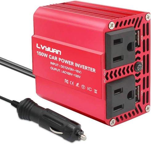 LVYUAN 150W Car Power Inverter 12V to 110V AC Car Charger Adapter with 3.1A Dual USB Car Adapter for Plug Outlet Red......