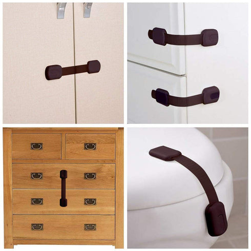 Viaky 8 Pack Brown Cabinet Locks Baby Proofing Child Safety Cabinet Locks Adjustable Straps Baby Proof Latches for Drawers Oven Refrigerator Toile...