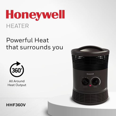 Honeywell HHF360V 360 Degree Surround Fan Forced Heater with Surround Heat Output Charcoal Grey Energy Efficient Portable Heater with Adjustable T...