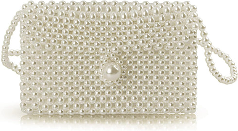 Luxury White Pearl Purses Shoulder Bag for Women Pearl Bag Crossbody Beaded Clutch Evening Bag (White Set1)...