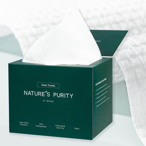 Nature's Purity Disposable Face Towel, Super Soft Face Clean Towels XL for Skincare and Makeup Removal, Biodegradable Face Washing Towels Face Dry...