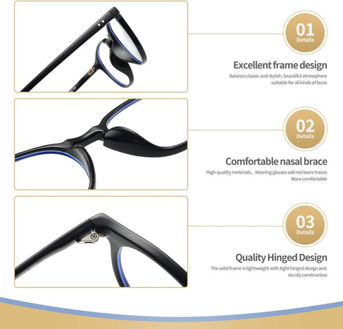 Dollger Blue Light Blocking Glasses Vintage Round Frame Eyeglasses for Women Men 2 Pack Transparent and Black...