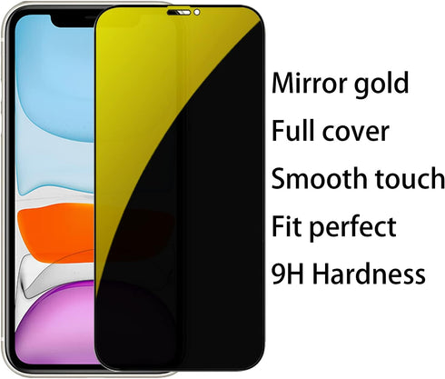 2 Pack Anti-Blue Privacy Tempered Glass Suit for iPhone 11 / iPhone XR Mirror Anti-Spy Screen Protector Anti-Peeping Film Electroplated 9H Hardnes...