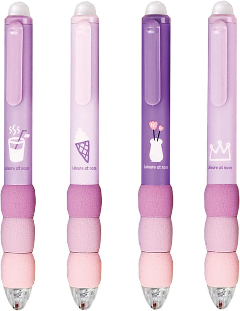4 Pcs Erasable Gel Pens Cartoon Retractable Cute Purple Pens Soft Grip Pens 0.5mm Black Ink Pen Office School Pens Women Girls Boys Pens (Black In...