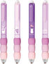 4 Pcs Erasable Gel Pens Cartoon Retractable Cute Purple Pens Soft Grip Pens 0.5mm Black Ink Pen Office School Pens Women Girls Boys Pens (Black In...