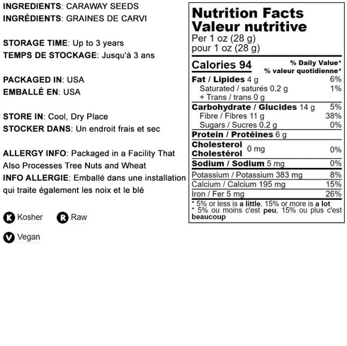 Food to Live - Caraway Seeds, 7.2 Ounces – Whole Raw Dried Caraway Seeds, Kosher and Vegan, Bulk Savory Spice. Rich in Dietary Fiber and Minerals....