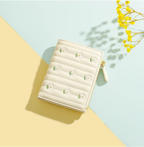 MEISEE Small Wallet for Girls Women Tri-folded Wallet Cash Pocket Card Holder Coin Purse with ID Window elegant youthful and cute -flowers-white...