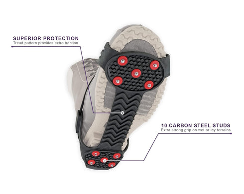 Ice Gripster Treads Nonslip Traction Cleats for Snow and Ice, Anti-Slip Overshoe Crampons with Adjustable Cinch Cord, 10 Carbon Steel Studs for Se...