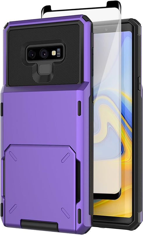 Asuwish Phone Case for Samsung Galaxy Note 9 with Tempered Glass Screen Protector and Credit Card Holder Slot Hybrid Protective Cell Rugged Slim M...