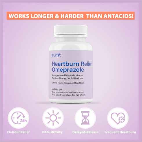 Curist Omeprazole 20mg Tablets Bulk Pack - 84Count Delayed-Release Tablets - Acid Reflux Medicine for Heartburn Relief (2 Pack of 42 Tablets - 84 ...