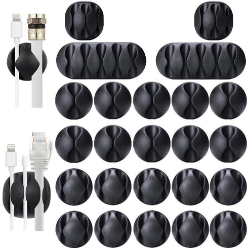 OHill Desk Cable Management Cord Organizer, 24 Pack Black Self Adhesive Cord Holder Cable Clips, Ideal Cable Organizer Wire Keeper for Desk, Night...