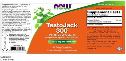 NOW Supplements, TestoJack 300™ with 300 mg of Tonkat Ali (Eurycoma longifolia Jack Extract), 60 Veg Capsules...