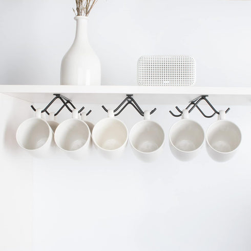 Cabinet Hook Mug Holder - Hanging Coffee Cup Rack for Kitchen, Under Cabinets Metal Hangers Organizer Shelf Storage Utensil ?Black?...