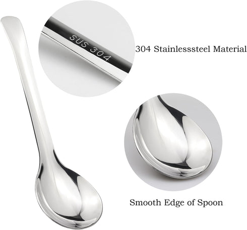 7.28 Inches Asian Soup Spoons Stainless Steel Chinese Soup Spoon Set of 4 Soup Spoons Silverware Cucharas Para Comer for Ramen Pho Miso Dumplings ...