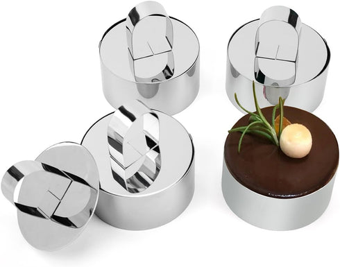 Uncle Jack Professional Stainless Steel Round Food Tower Presentation Cooking Rings with Food Press(Round Forms 4 Sets)...