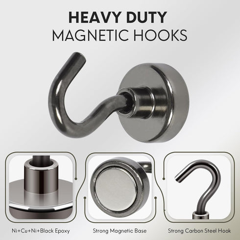 Neosmuk Magnetic Hooks, 27 lb+ Heavy Duty Earth Magnets with Hook for Refrigerator, Extra Strong Cruise Hook for Hanging, Magnetic Hanger for Cabi...