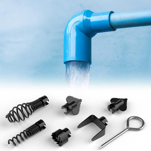 7PCS Drain Cleaner Combination Cutter Head Set,16mm Manganese Steel Spring Automatic Locking Drain Dredging Cutter Head Accessories for Drain Clea...