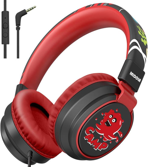 Kids Headphones Volume Limited 85/110dB for Over-Ear Foldable Sound Protection Headset with Mic Inline AUX 3.5mm Cord for Child School Travel Tabl...