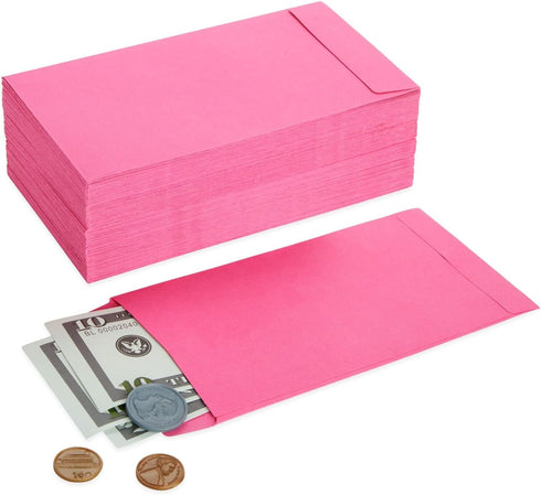 Okuna Outpost 100 Pack Money Envelopes for Cash, Payroll, Money Saving, Coins, Currency, 100GSM, Pink (4 x 7 In)...