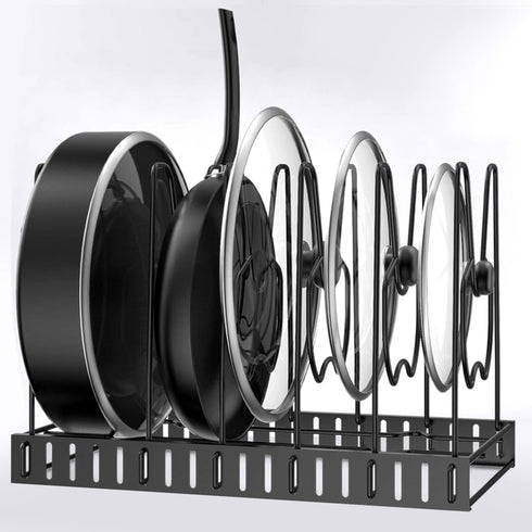 Pot Rack Organizer, 3 DIY Methods, Height and Position are Adjustable - 8 Pots Holder, Metal Kitchen Cabinet Pantry Pot Pan Lid Holder (BLACK)...