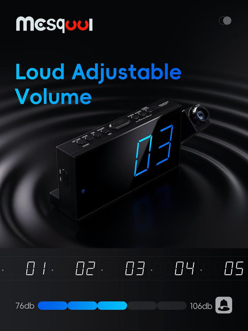 Mesqool Projection Alarm Clock, Loud Vibrating Alarm Clock for Heavy Sleepers, Adjustable Projection Brightness,Hearing Impaired & Deaf People, Di...
