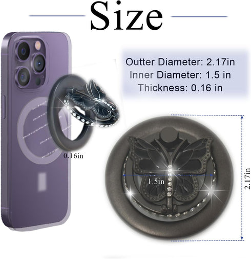 Magnetic Phone Ring Holder Compatible with MagSafe Phone Grip Kickstand for Magsafe Cases with Magnetic Adapter Circle, Adjustable Angle Butterfly...