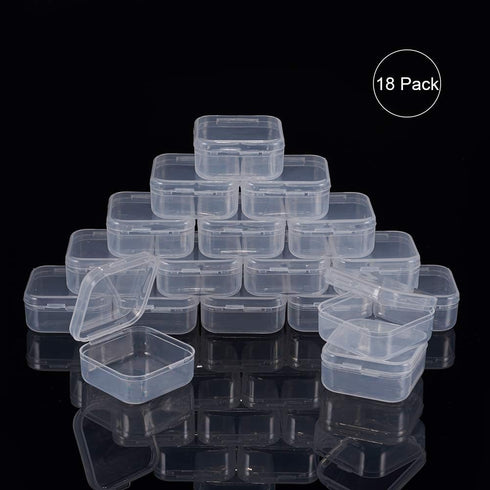 BENECREAT 18 Pack 1.45x1.45x0.7 Inches Square Clear Plastic Bead Storage Containers Box Drawer Organizers with Lid for Earplugs Pills Tiny Bead Je...