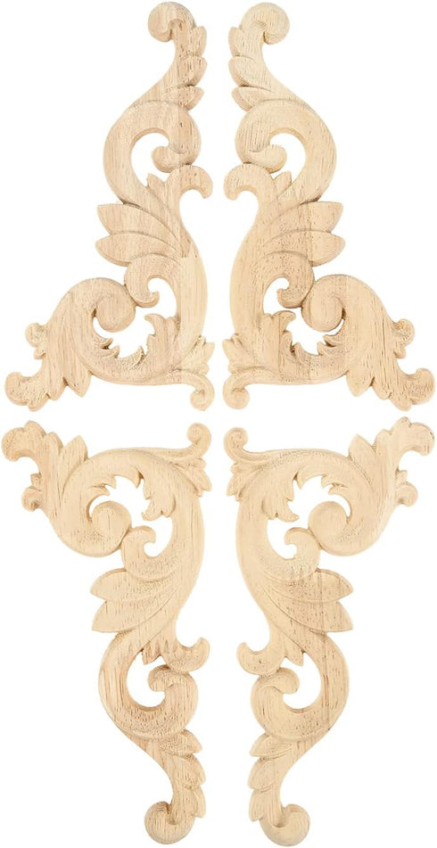 MUXSAM Wood Carved Appliques Onlays, 1-Pair Unpainted Small Wooden Carvings Decals Corner Decorative Plaques for Mirrors Walls Doors Bed Fireplace...