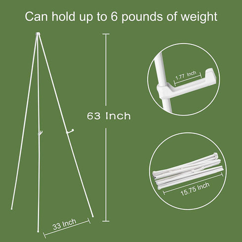 White Easel Stand for Display Wedding Sign & Poster - 63 Inches Tall Easels for Display Holder - Collapsable Portable Poster Easel - Floor Adjusta...