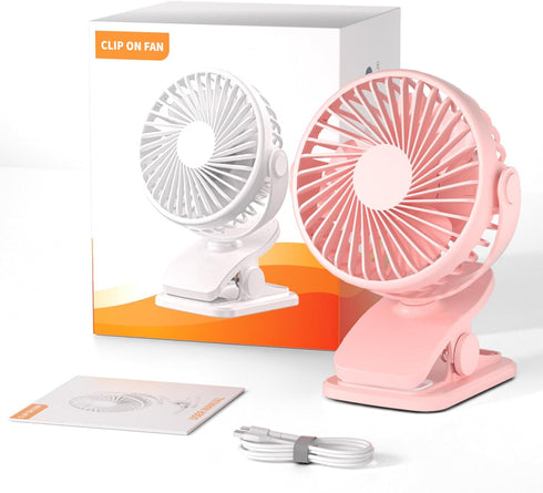 Portable Clip on Fan, 360° Rotate Battery Operated Stroller Fan, 3 Speed Quiet Mini Personal Desk Fan, USB Rechargeable Clooing Fan for Outdoor Ca...