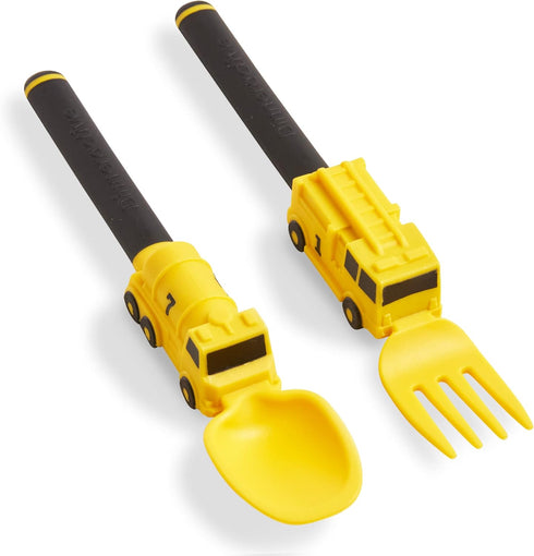 Dinneractive Utensil Set for Kids – Yellow Firefighter Themed Fork and Spoon for Toddlers and Young Children – 2-Piece Set...