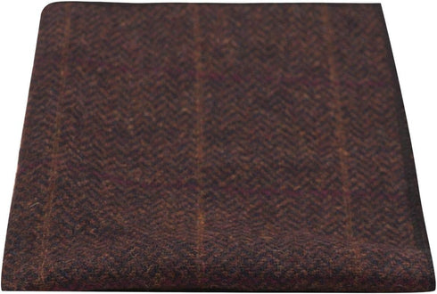 King & Priory Luxury Mahogany Herringbone Check Pocket Square, Handkerchief, Tweed...