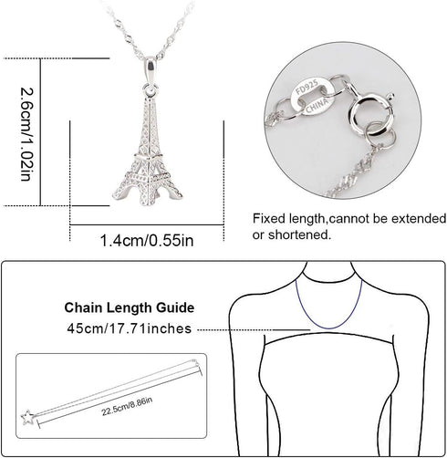 Sterling Silver Eiffel Tower Pendant Necklace Paris Jewelry for Mom Women with 18" Silver Chain...