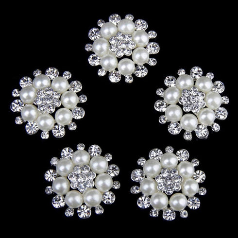 Artibetter 10pcs Pearl Rhinestone Flower Buttons Faux Pearl Button Embellishment Accessory Bags Shoes Dress and DIY Craft (Silver)...
