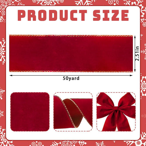 Christmas Ribbon for Wreath Bow Wrapping Gifts, Christmas Red Velvet Ribbon for Gift Wrapping Party Supplies Decoration DIY Crafts 2.5" X 50 Yards...