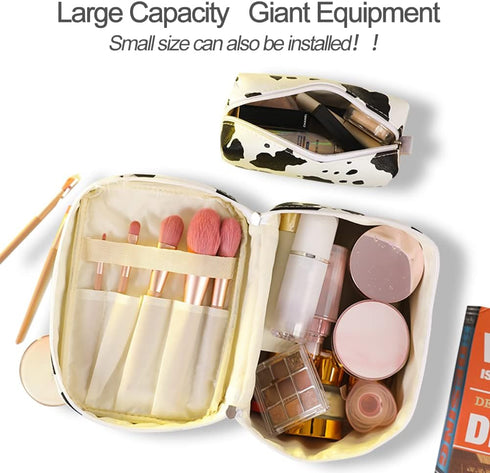 Veki 3 Pieces Set Makeup Bag Waterproof Cosmetic Bag Small Makeup Bags Organizer for Women and Girls with Milk Cow Animal Portable Toiletry Bag Mi...