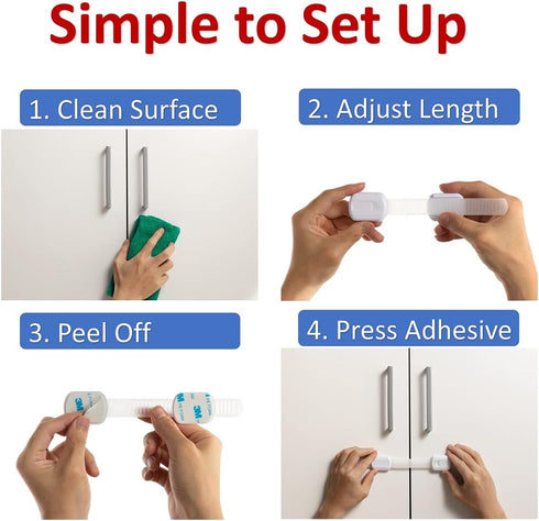 Generic Child Safety Cabinet Strap Locks - Adjustable for Closets Drawers Appliances Fridge Oven Dishwasher Toilet Windows Doors, Adhesive Pads Ea...