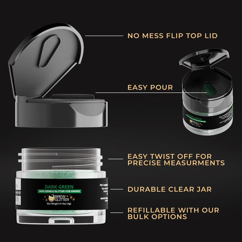 Brew Glitter Dark Green Edible Drink Glitter 1x 4g Jar for Cocktails, Beer, & Beverages...