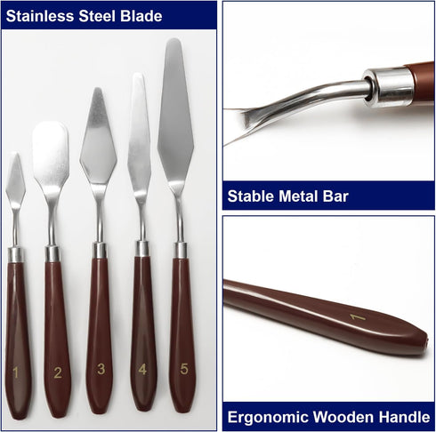 Bluebird 5 Pieces Stainless Steel Paint Palette Knife set, Color Mixing Set for Oil, Canvas, Acrylic Painting & Modelling Paste...
