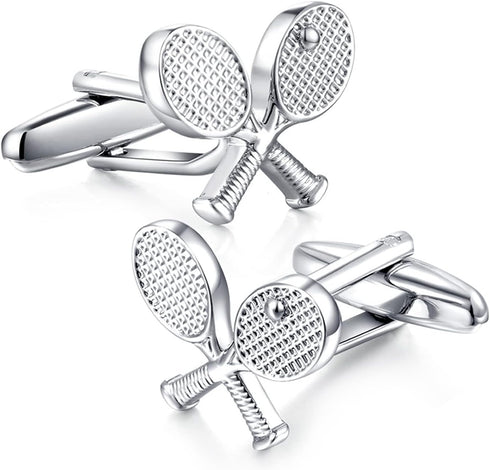 HONEY BEAR Tennis Racquet Silver Sport Cufflinks for Mens Shirt Wedding Gift...