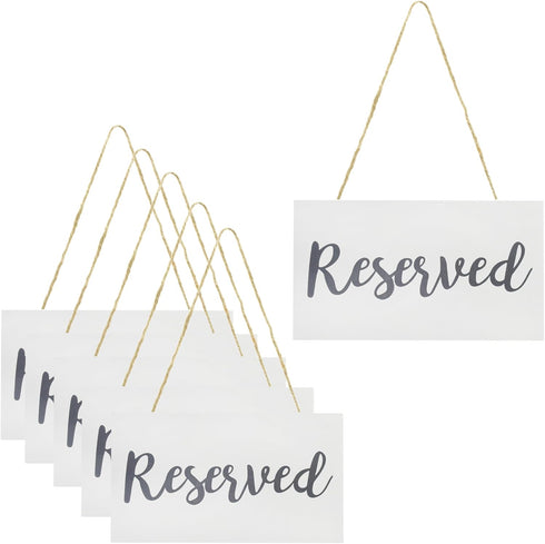 Darware Hanging Wooden Reserved Signs (6-Pack, White); Rustic Style Wood Signs for Weddings, Special Events, and Functions...