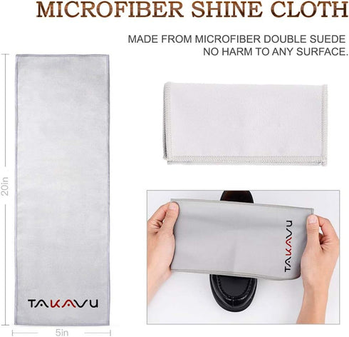 TAKAVU Shoe Shine Brushes Kit (4PCS) - 100% Soft Horsehair Bristles Brush, Polish Applicator, Crepe Suede Shoes Brush, Microfiber Buffing Cloth fo...