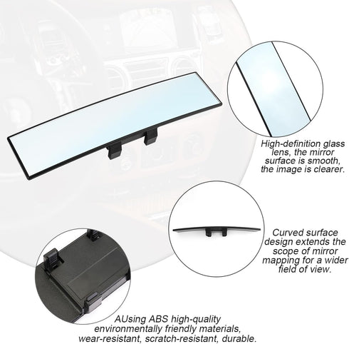 Rear View Mirror for Car, 12.1 inch Interior Clip-on Panoramic Convex Rearview Mirrors, HD Anti Glare Wide Angle and Reduce Blind Spot, Universal ...