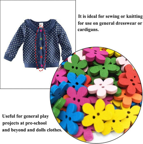 AKOAK 100Pcs/set 15mm Wooden Mixed Color Two-Eye Flower Button Children's Clothing Button, Dress Shirt Decorative Button, DIY Craft Sewing Button...