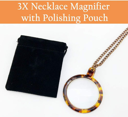MAGDEPO 3X Pendant Magnifying Glass Necklace Magnifier Transparent Tortoiseshell Pattern Rim 1.5" Lens with Card Magnifiers for Reading Small Text...